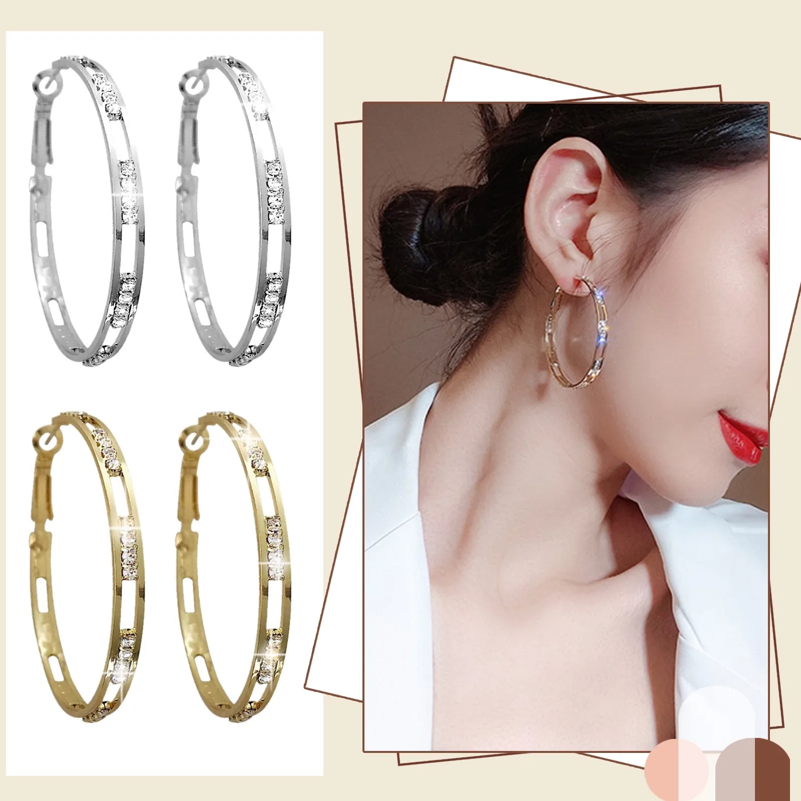 أقراط حجر الراين ذات الأطواق الكبيرة للنساء ، متدلية رفيعة ، أنيقة ، إكسسوارات قلم رصاص ، زفاف ، زوج واحد