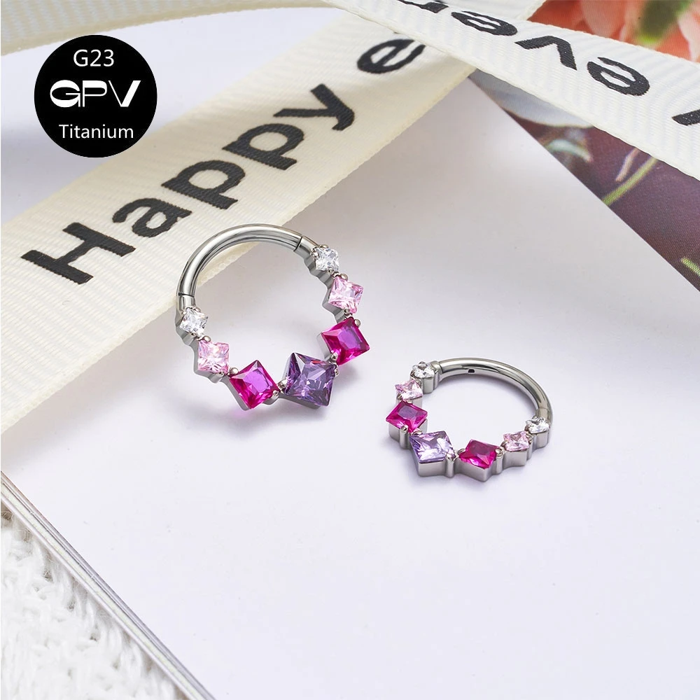 G23 F136 Titanium Nasal Diaphragm Ring Square Luxury Zircon Punk Men\'s and Women\'s Perforated Jewelry Nose Ring Earrings