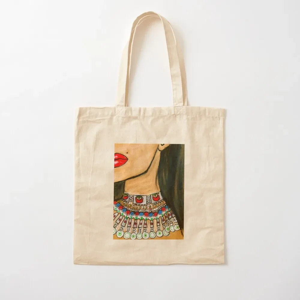 

Woman wearing Afghan jewelry Tote Bag canvas tote custom canvas bag Bag