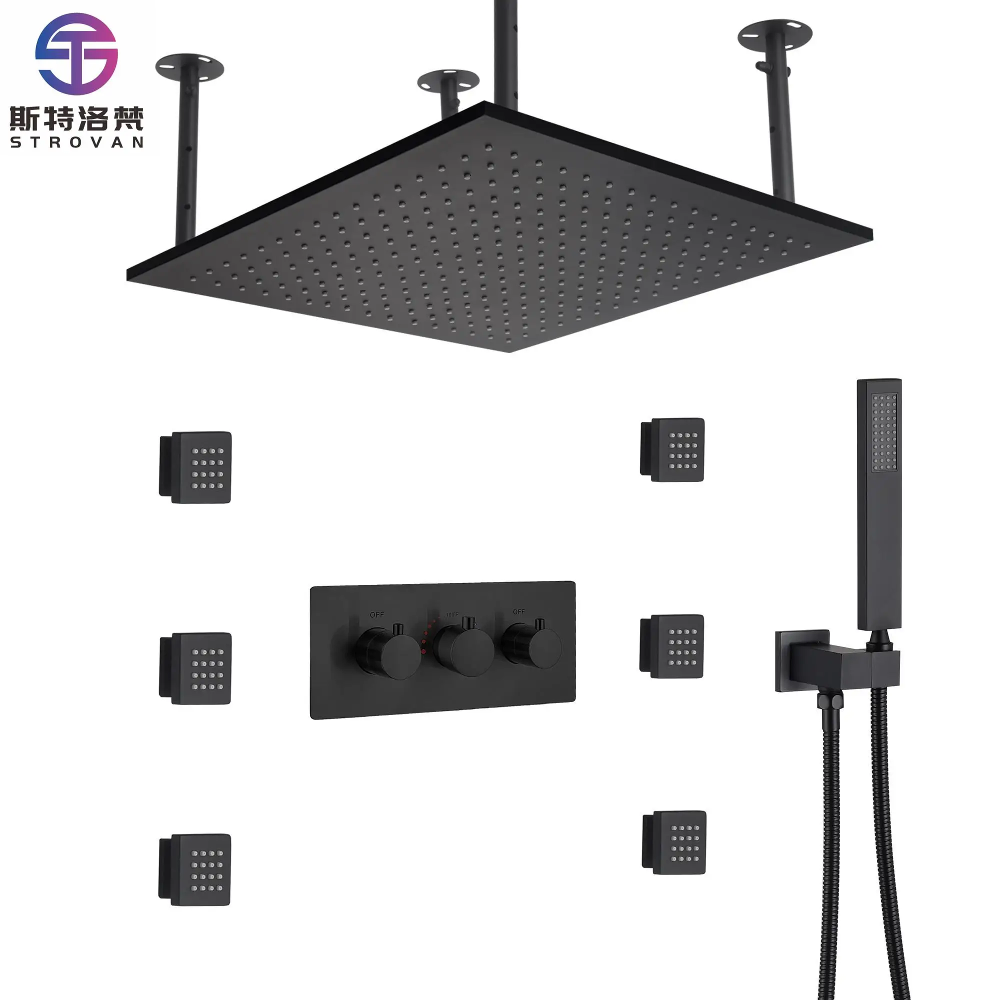 

Bathroom European Shower Faucet Concealed 6 Way Shower Mixer Luxurious Wall Mount Ceiling Shower Set