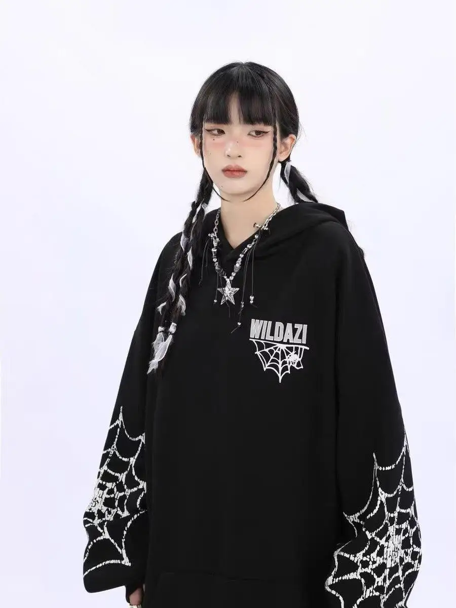 

Новая американская толстовка 2026 года с вышивкой паутиной, весенне-осенняя, в клетку, с лоскутным шитьем, из хлопка и полиэстера