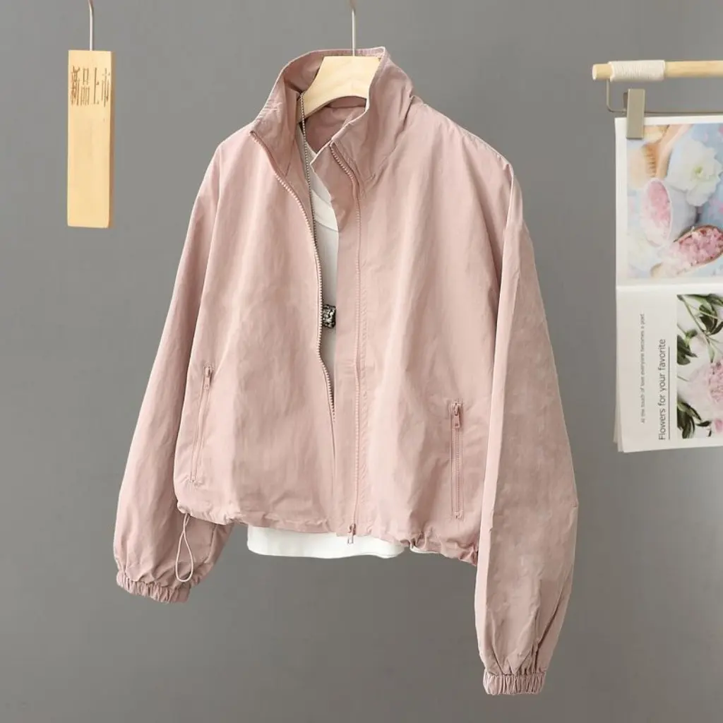 

Women's Short Charge Jacket Casual Zipper Loose Work Coat Spring Summer New Style for Small