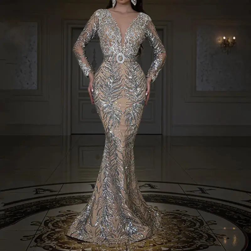 

2024 Новое женское длинное сексуальное облегающее платье-свик Gold Emed Fi Tail длиной до пола, вечернее платье со средней талией и юбкой-линейкой