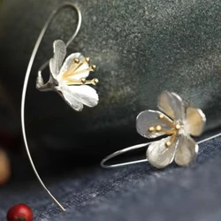 925 Sterling Silver Flower Long Tassel Earrings For Women Thai Process Elegant Lady Sterling silver jewelry