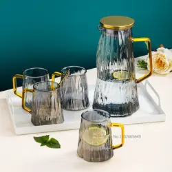 Heat Resisttant Glass Water Pitcher with Handle Cold Hot Kettle Large-capacity Tea Pot Water Bottle Juice Jug Gray Amber