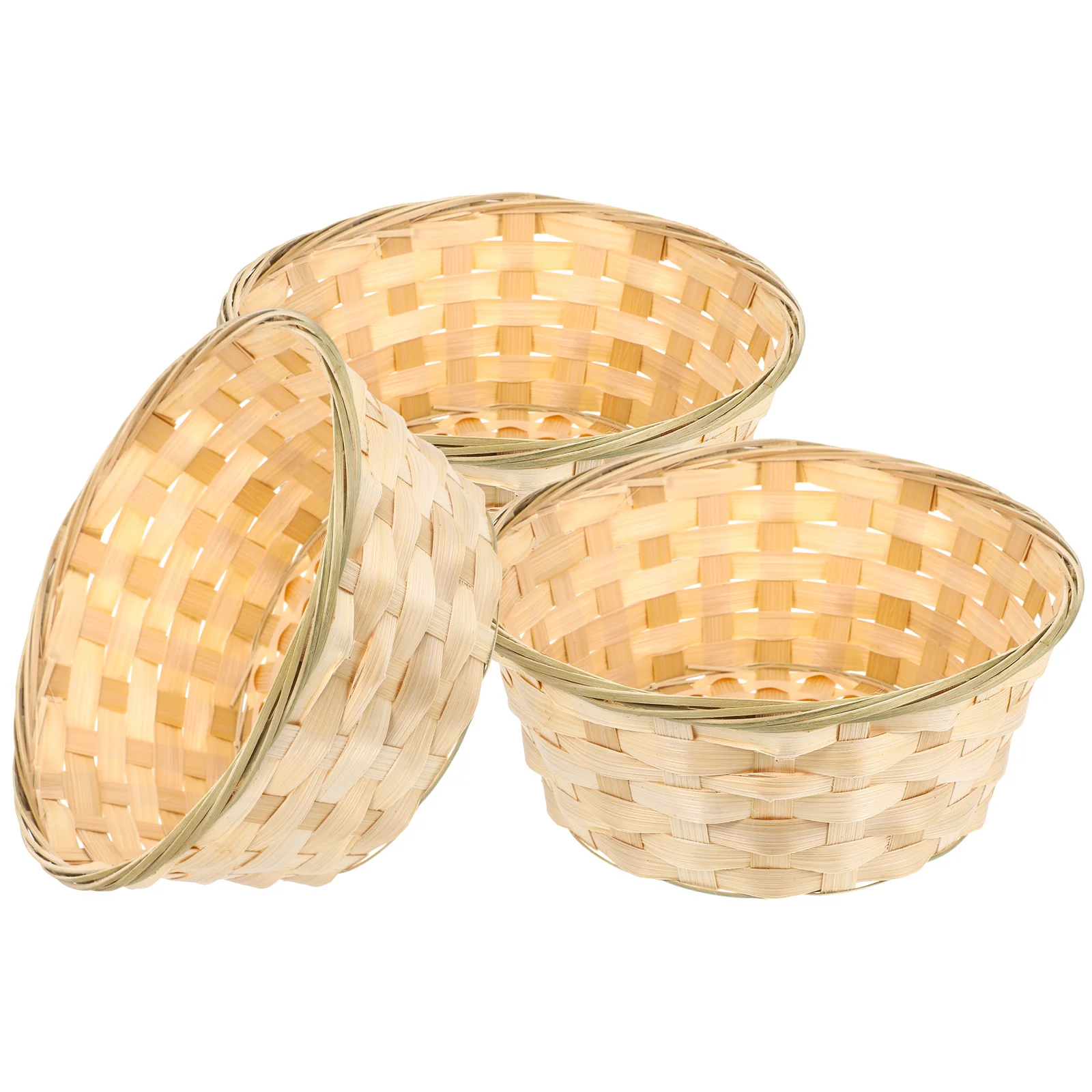 

3pcs Bamboo Weaving Fruit Baskets Baskets Handmade Woven Fruit Container Round Organizer For Kitchen Dining Room Hotel Use