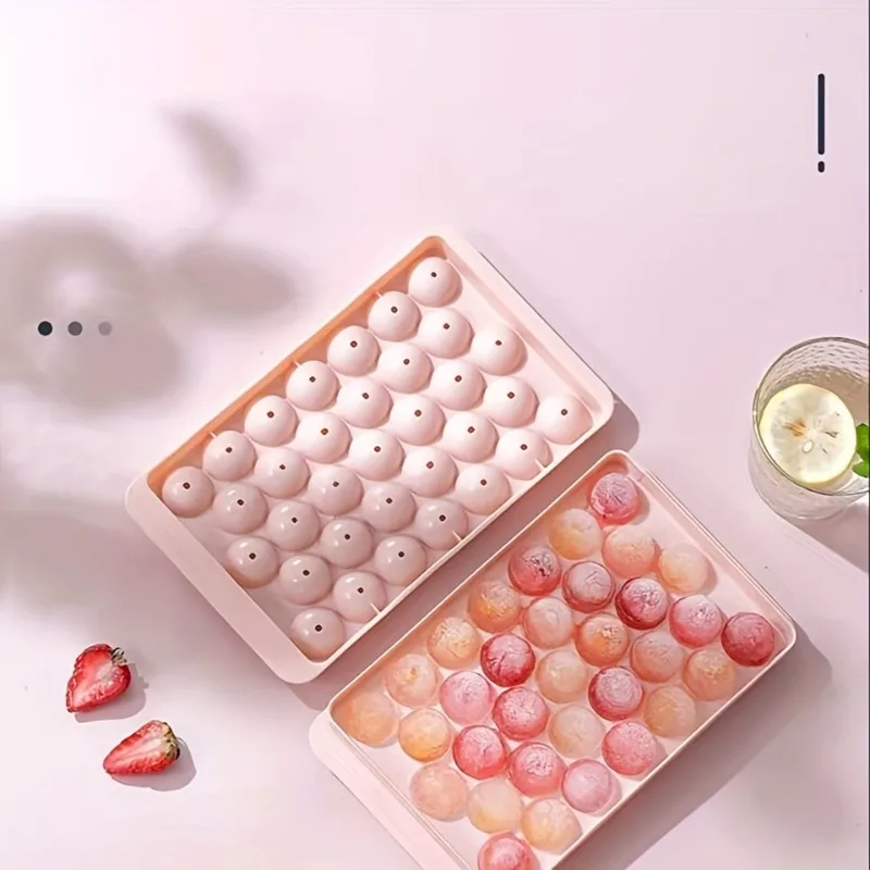 New Round Ice Cube Tray With Lid Ice Ball Creative Homemade Ice Compartment Ice Cube Model 33 Compartment Ice Ball Box Ice Cream