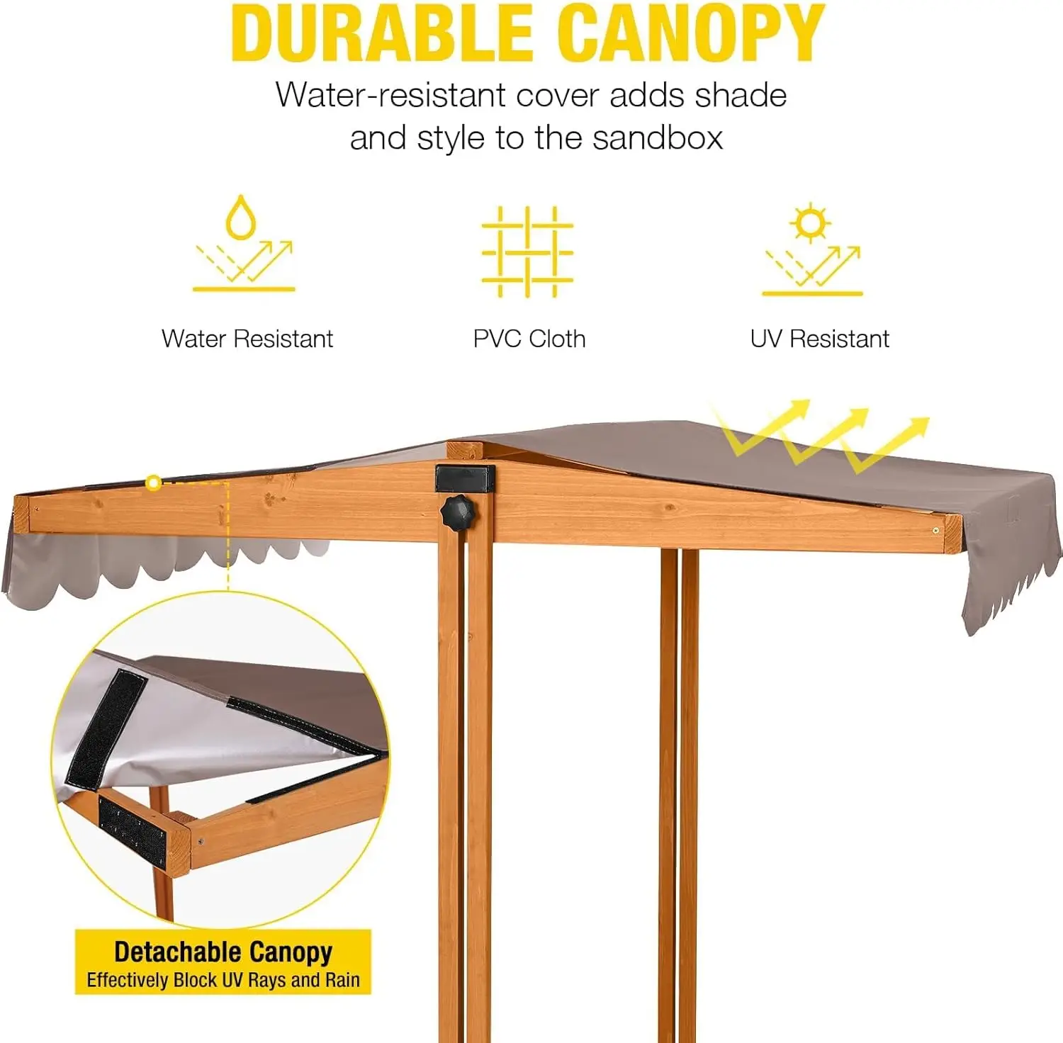 Kids Sand Boxes with Canopy Sandboxes with Covers Foldable Bench Seats, Children Outdoor Wooden Playset - Upgrade Retractable Ro