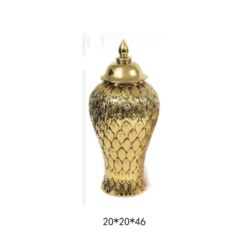 Gold Petal Textured Ginger Jar Ceramic Vase