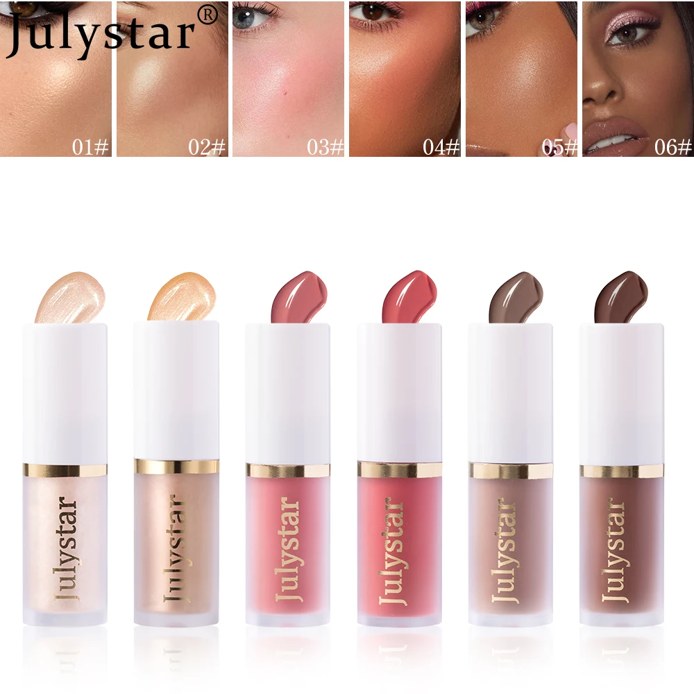 Julystar 3 ألوان/مجموعة ترطيب الوجه روج أحمر الخدود السائل طويل الأمد اللؤلؤ الشفاه اشراق الطبيعية هيغليغتر Retoucher مجموعة #1
