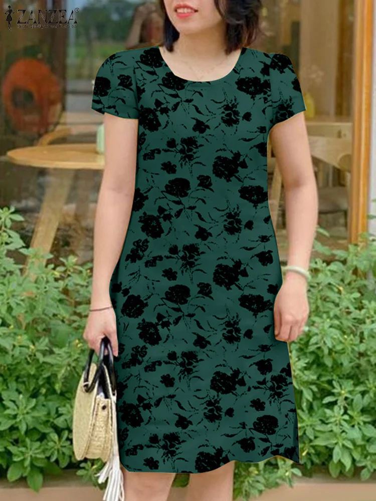 2024 ZANZEA Summer Bohemian Women Floral Printed Sundress Fashion Casual Work Vestido Elegant O Neck Short Sleeve Holiday Dress