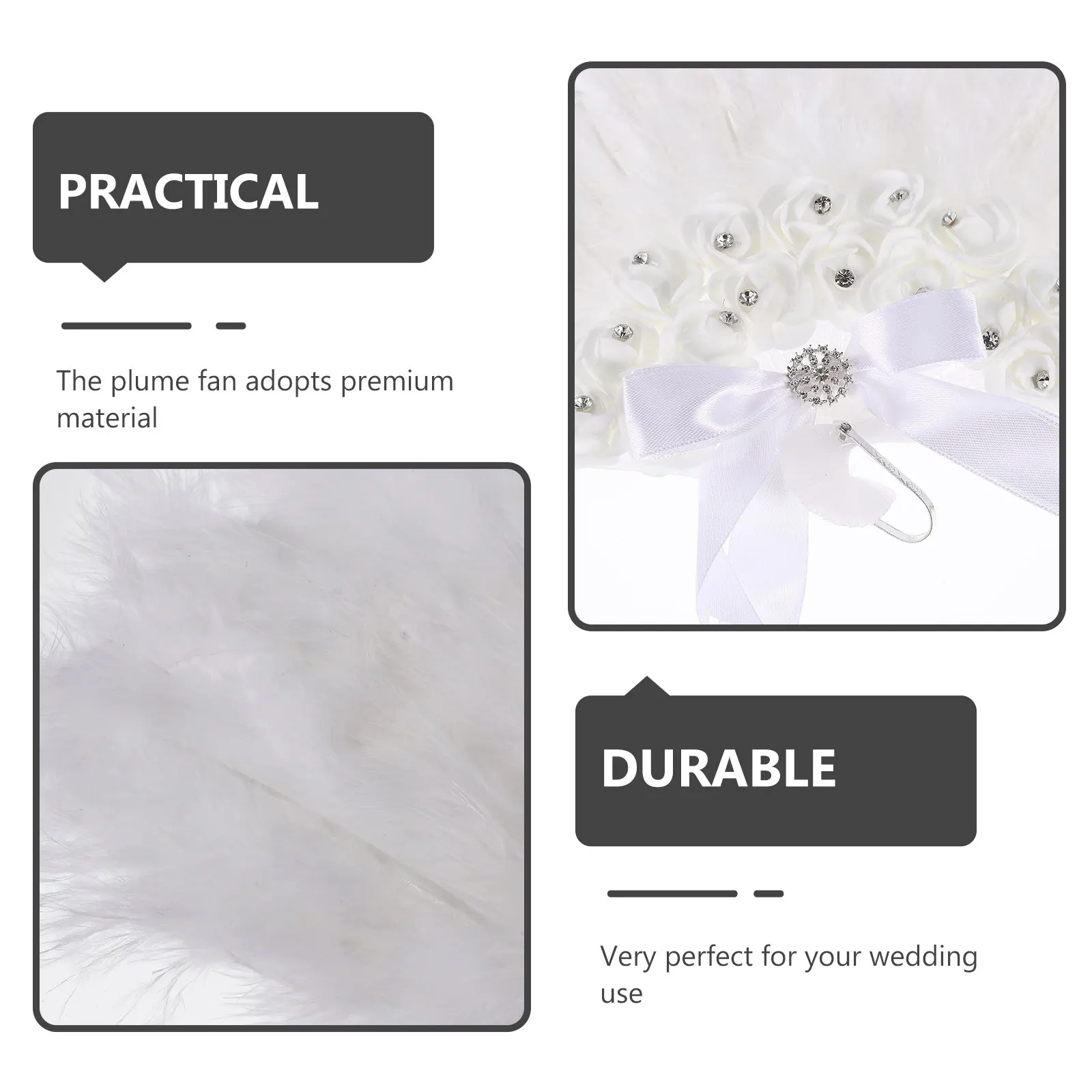 Plume Rose Fan Handheld Decorative Rhinestone Bridal Wedding Photography Prop Elegant Plume Design Fan Wedding Prop