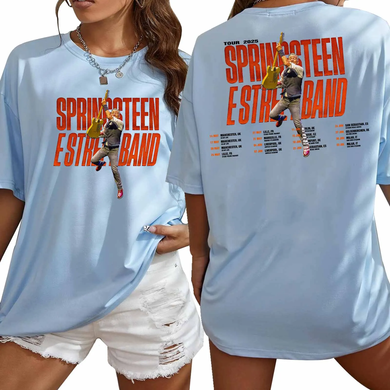 Bruce Springsteen and E Street 2025 Tour Extra Large T-shirt O-Neck Short Sleeve Fashion Oversize Shirts