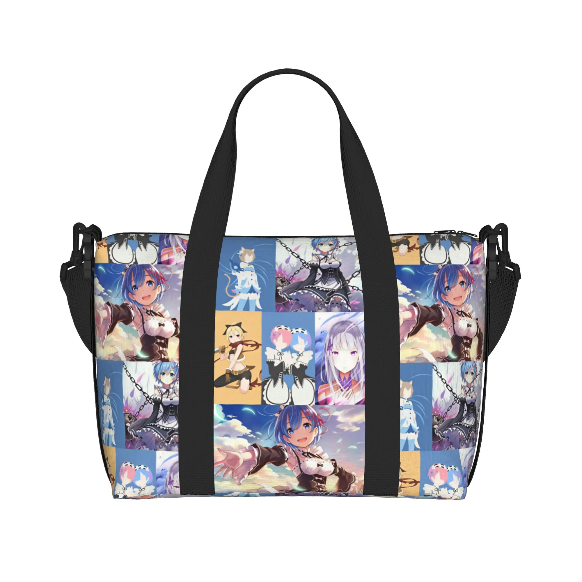 Custom Anime Rem Emilia R-Re:ZERO Tote Bag Women Big Capacity Starting Life in Anothers Worlds Gym Beach Travel Bags
