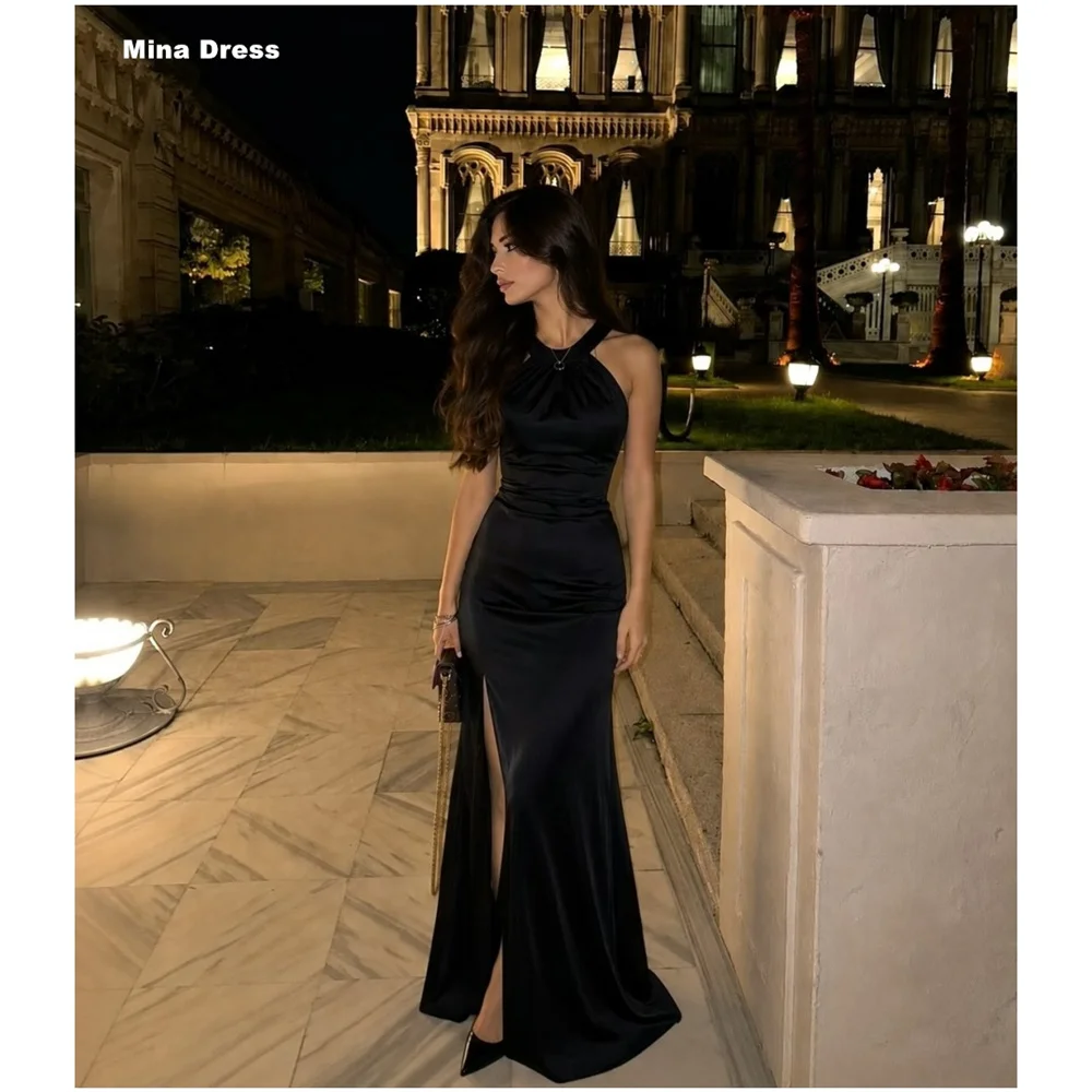 Mina Customized Black Round Neck Slit Fishtail Sleeveless Prom Dresses 2026 Luxury Party Dress Women Evening Dress Elegant Long