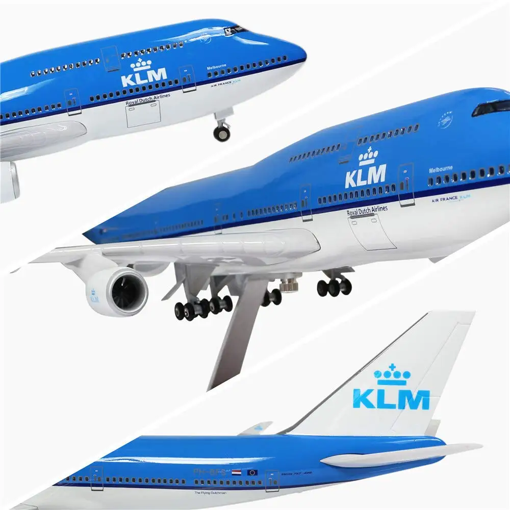747 Klm Model zabawki 47cm samolot w skali 1:130 ze światłem i kołami modele samolotów z żywicy na zebrany prezent przez lotnictwo