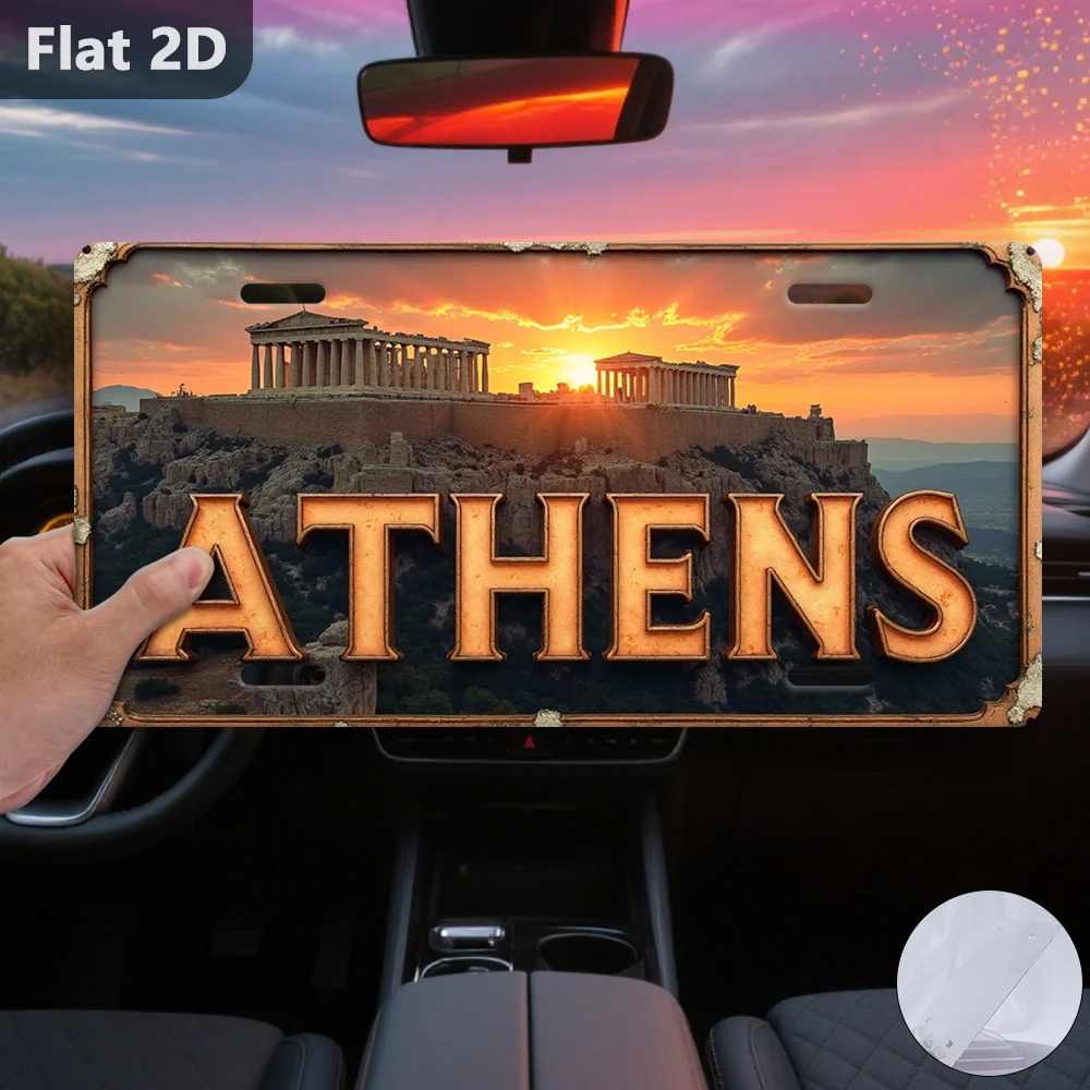2D Flat, 1pc, Only for Decoration Decoration, Outdoor Signs & Wall Decor (30.48cm X 14.99cm), Athens Ruins Sunset, Greece, Retro