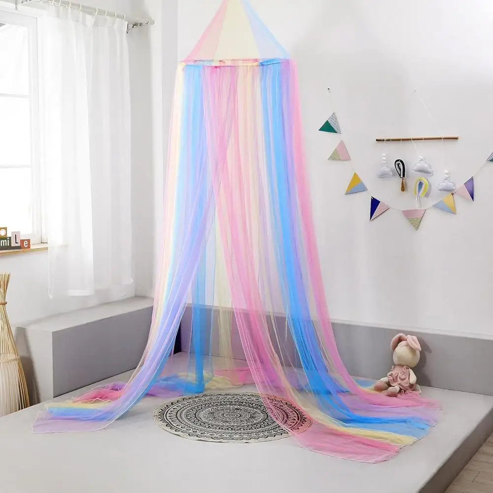 Cozy Sleeping Experience Net Rainbow Color Single Door Mosquito Net Bed Canopy Breathable Mesh Easy Installation Fully for Bed