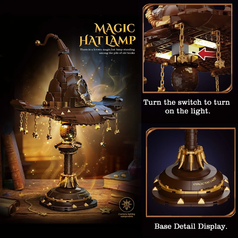 

Набор для сборки модели волшебной шляпы-фонаря из 698 деталей, креативный настольный декор, коллекционное украшение