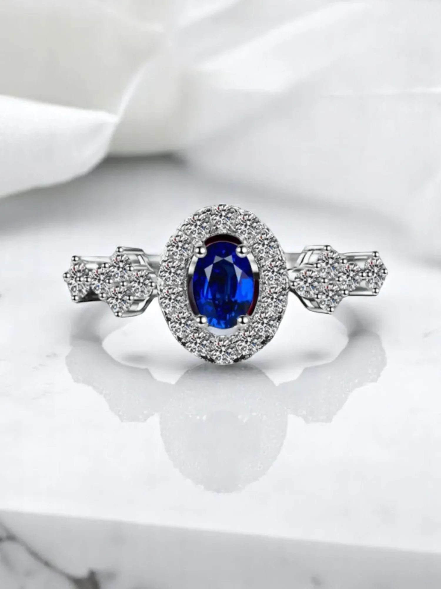 خاتم مويسانيتي أزرق من الفضة الإسترليني عيار 925 VVS1 للسيدات على الموضة الفاخرة 0.5 قيراط مجوهرات راقية مع شهادة #2