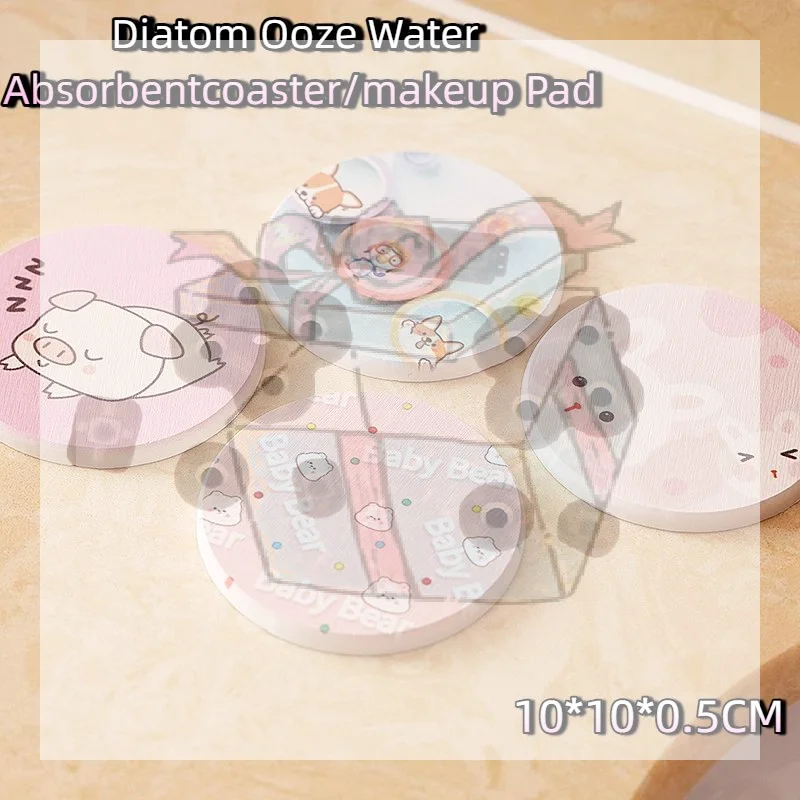 【CC】Diatomite Absorbent Coasters With Cute Cartoon Prints Fast Drying Non Asbestos For Home Kitchen Coffee Table Use