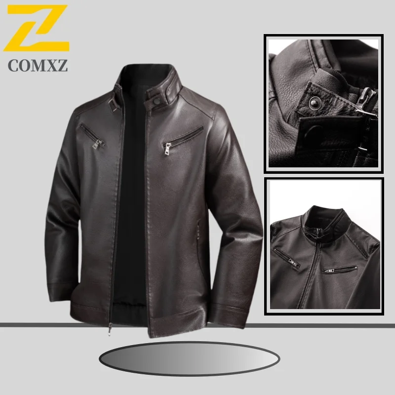 Vintage Men Leather Jacket Black Brown Thick Fleece Warm PU Faux Leather Jacket Slim Fit Men Motorcycle Coat Autumn Winter 2025