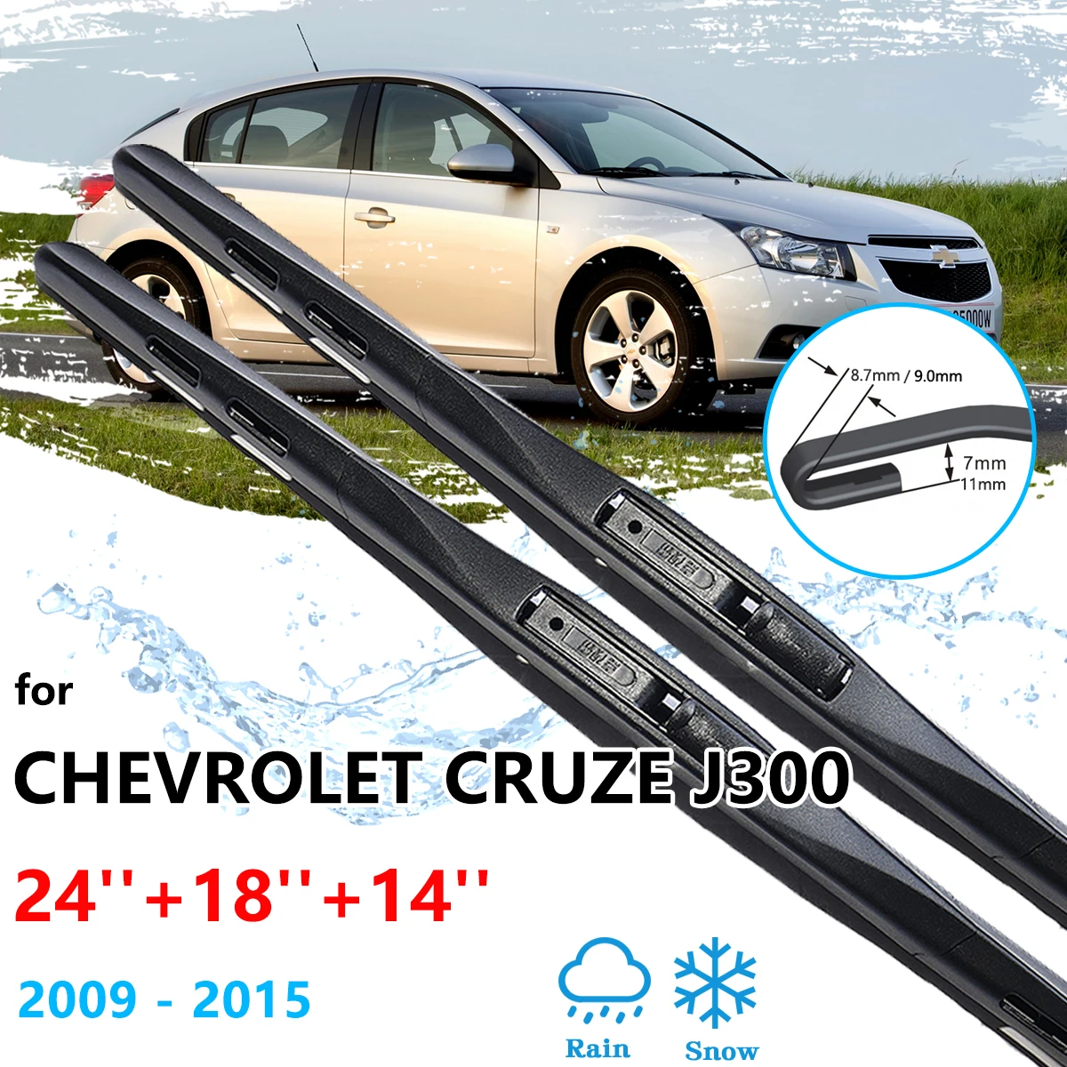 3x For Chevrolet Holden Cruze J300 MK1 Hatchback 2009 2010 2011 2012 2013 2014 2015 Front Rear Wiper Blades Set Window Brushes