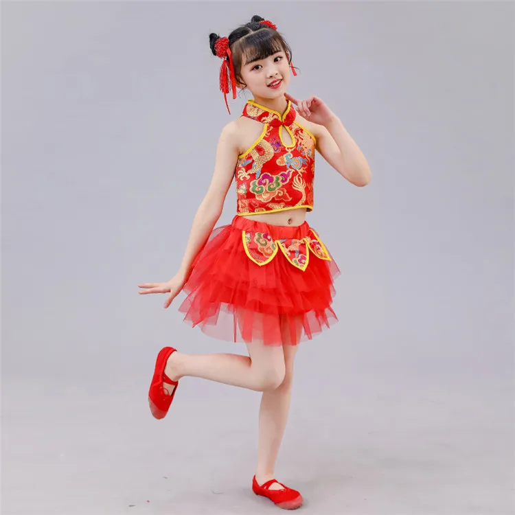 chinese traditional dance costume children dragon kids folk dance costumes modern hanfu for girls lion national for boys