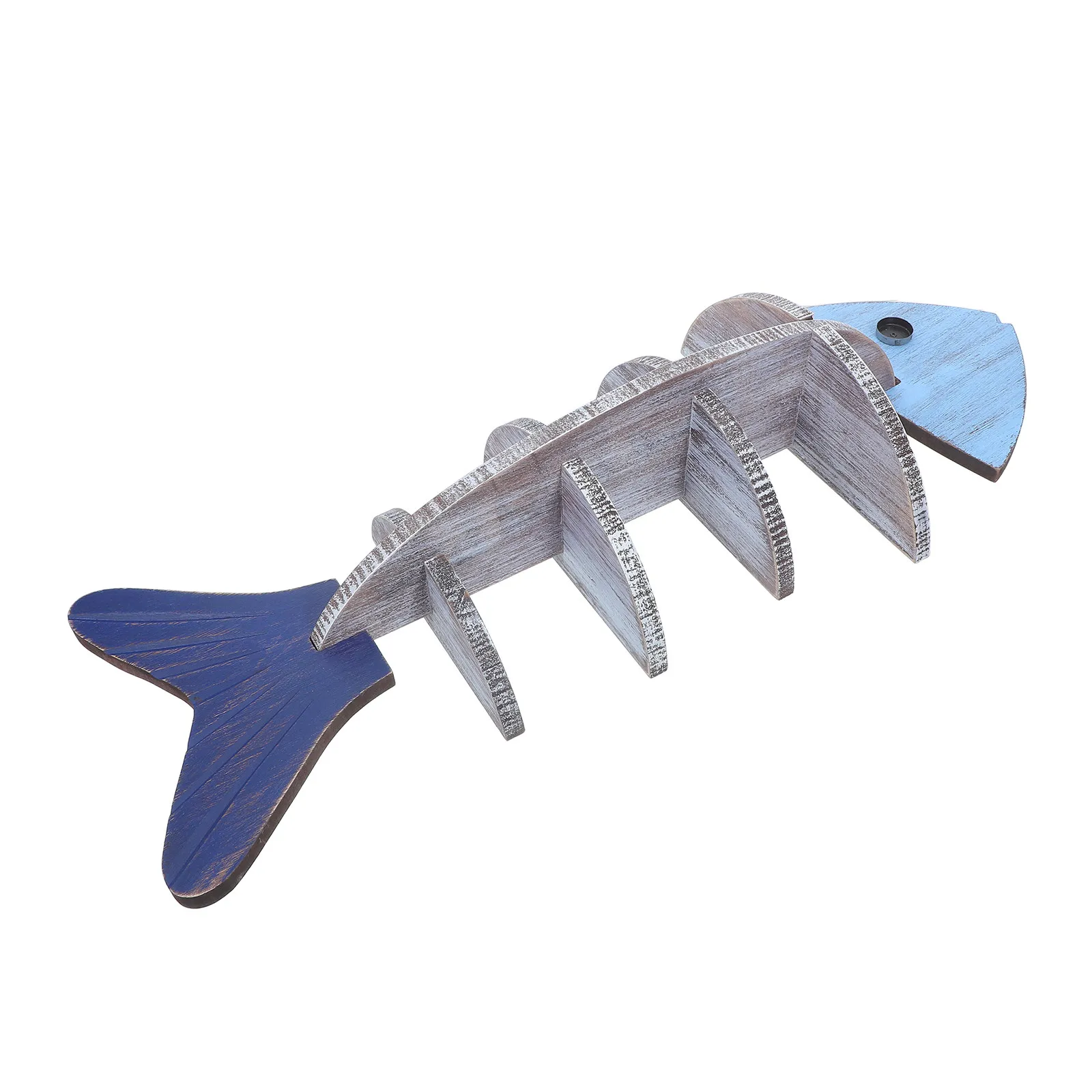 Fish-Shaped Wall Shelf Wooden Coastal Nautical Floating Display Rack Fishbone Design Organizer Bathroom Entryway Decor