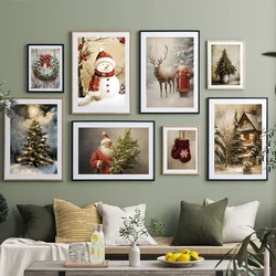 Christmas Decor Gift Christmas Tree Santa Claus Reindeer Art Print Wall Art Canvas Painting Nordic Poster Home Living Room Decor