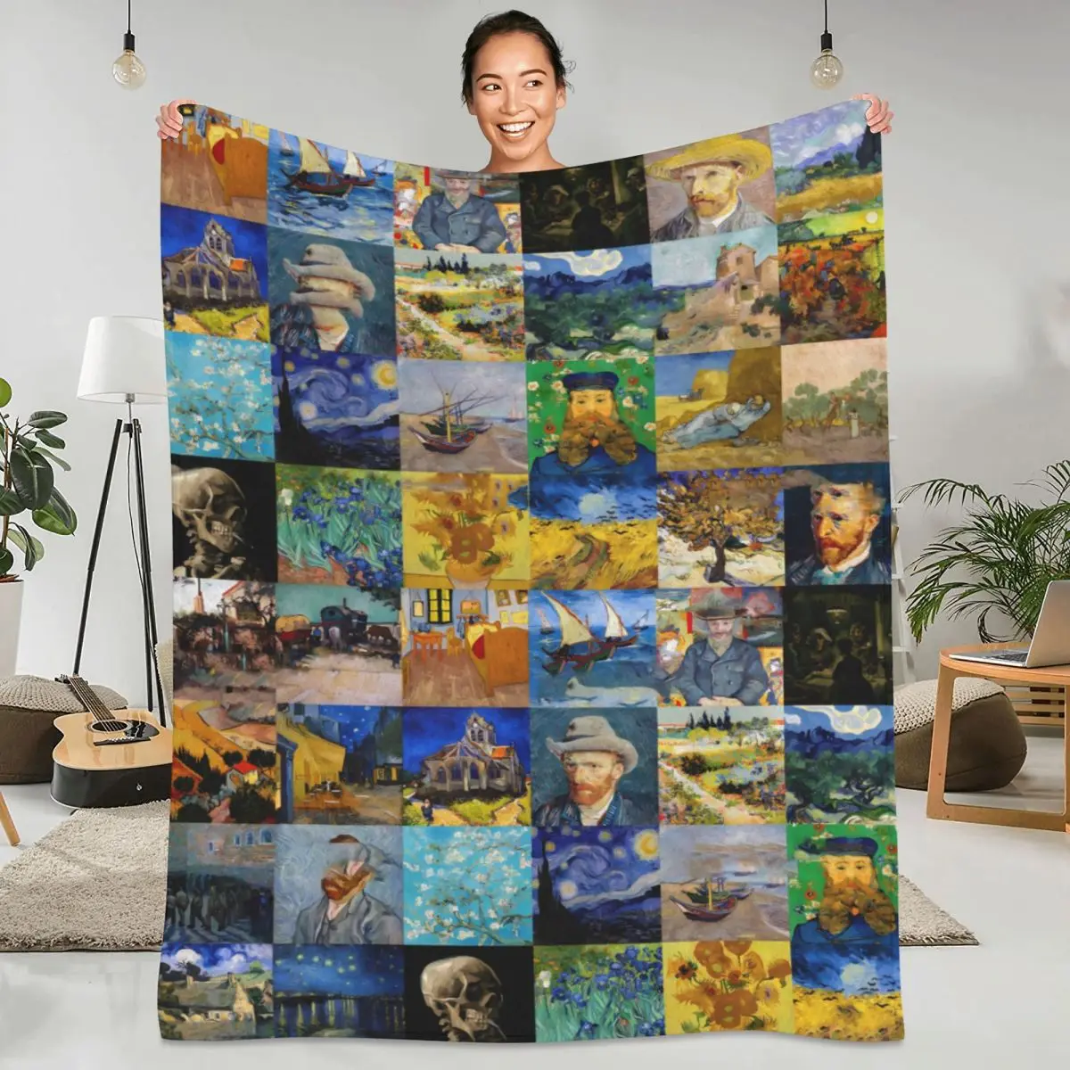 

Vincent Van Gogh Warm Soft Blankets Mosaic Patchwork Travel Office Bedding Throws Customized Flannel Bedspread Sofa Bed Cover