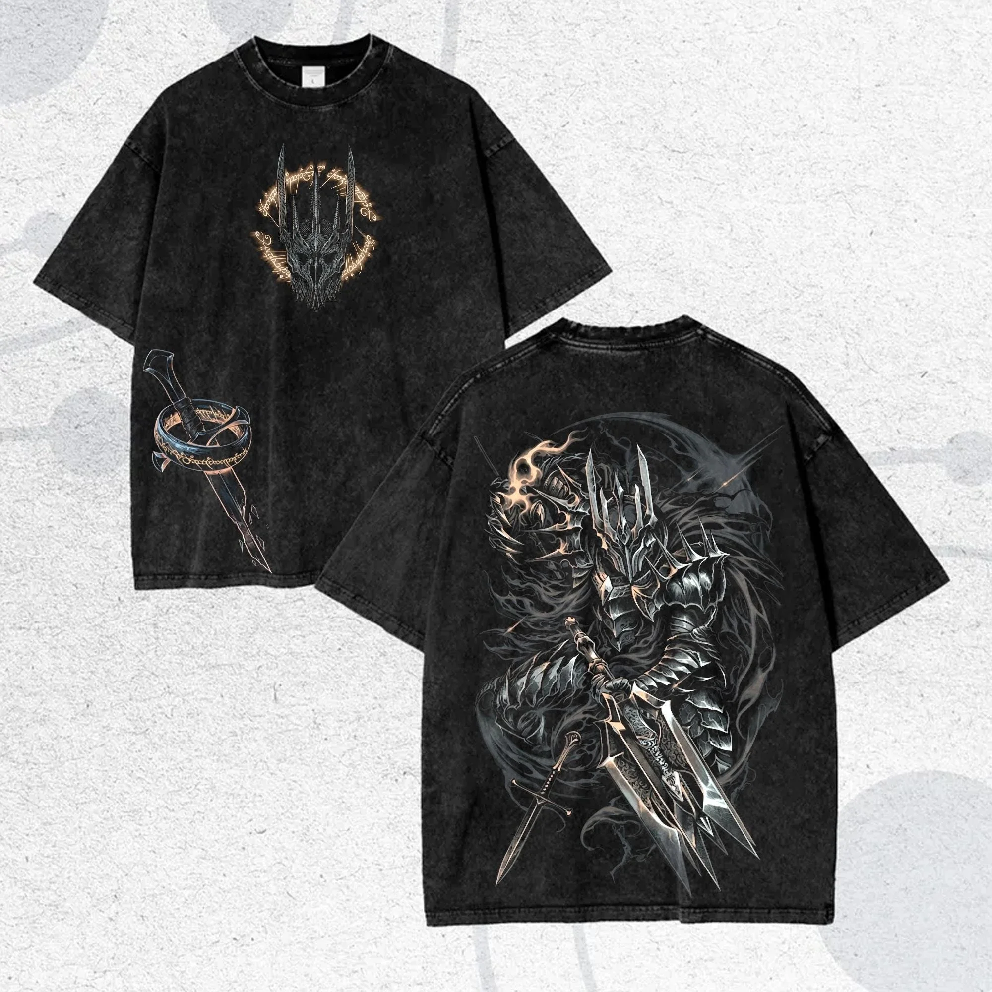 Lord of The Rings Sauron Vintage Graphic Tee Dark Fantasy Streetwear Men Women Cotton T-shirt Y2K Tolkien Fan Gift view 2