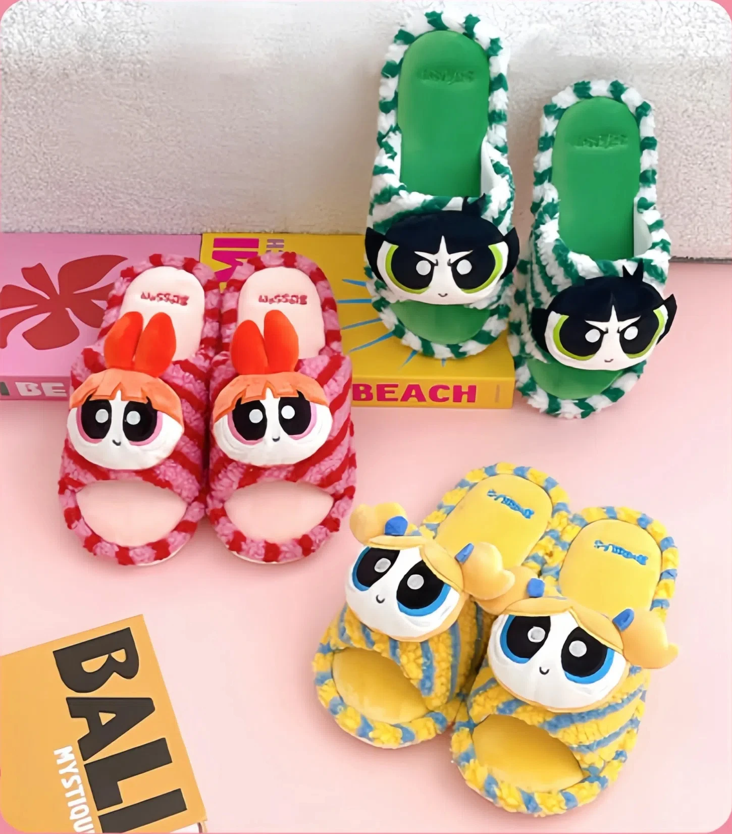 لطيف أنيمي القوة الفتيات الأصلي الشتاء الصوف النعال المنزل تنفس عدم الانزلاق Kawaii فتاة هدية عيد ميلاد هدية الكريسماس