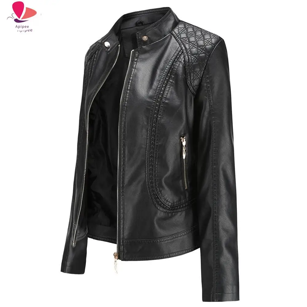 2024 Casual Long Sleeve Women Soft PU Leather Jacket Outerwear Winter Autumn Female Slim Faux Leather Coat Ladies Jacket M-2XL