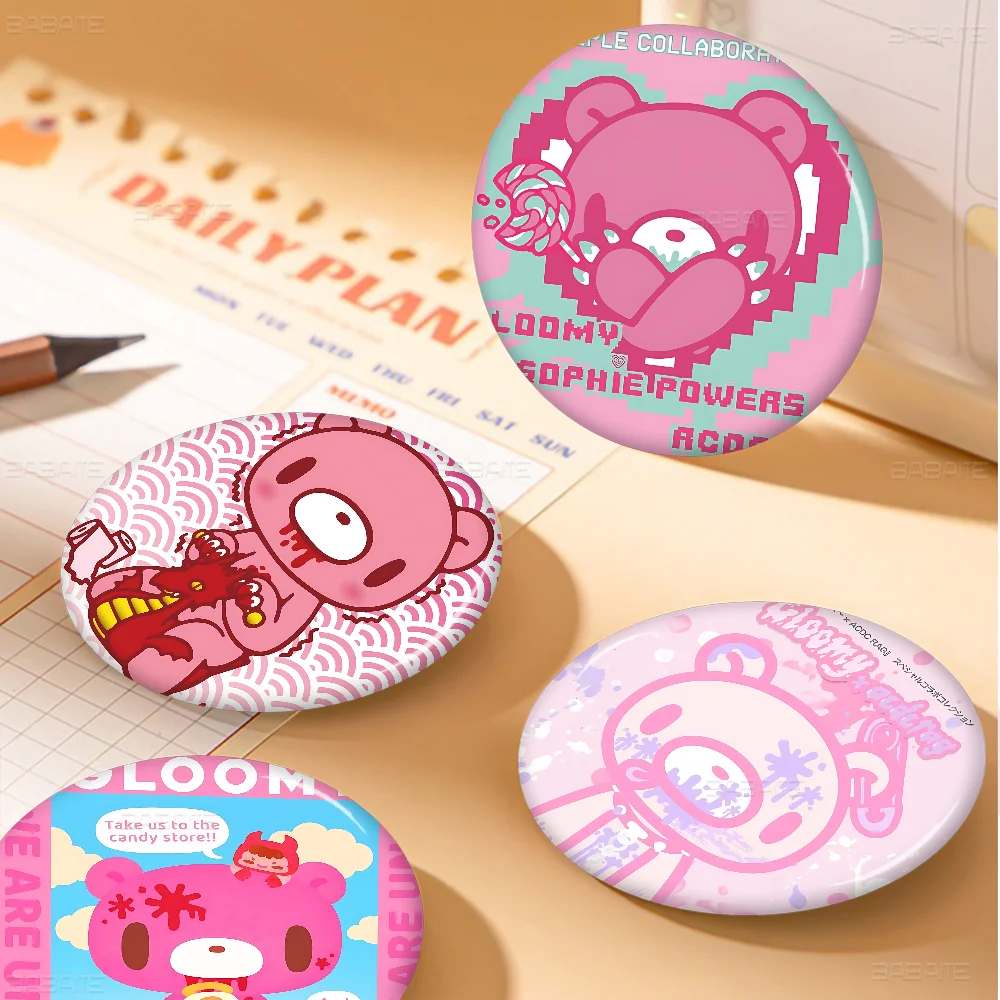 Cartoon G-gloomy Bear Round Button Pins Slogan Creative Brooches Backpack Clothes Decoration Fashion Cartoon Jewelry Gifts