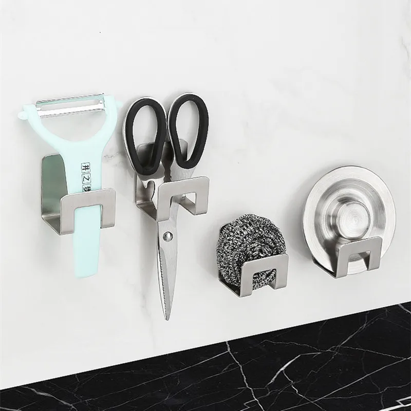 Kitchen Stainless Steel Sponges Racks Self Adhesive Sink Sponges Drain Drying Rack Hook Storage Holders Kitchen Sink Accessories