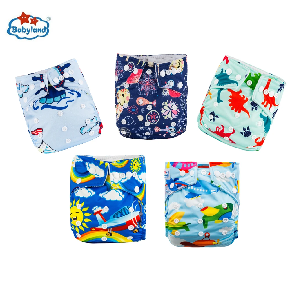 

Babyland My Choice Models Baby Diapers 5pcs/Lot Cloth Nappy Girl Boy Prints Pocket Diaper For 0-2 Years 3-15KG Baby Diaper Cover