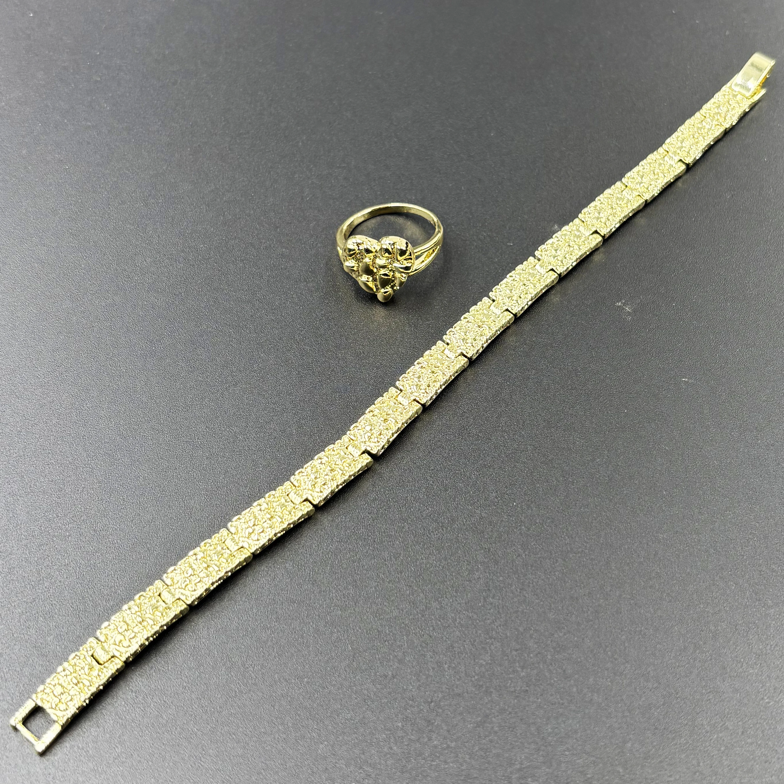 خواتم الكتلة على شكل قلب مع سوار الكتلة محكم كوكي مجموعة مجوهرات الأزياء للنساء 14 قيراط مطلية بالذهب نمط لفة الشرير #4