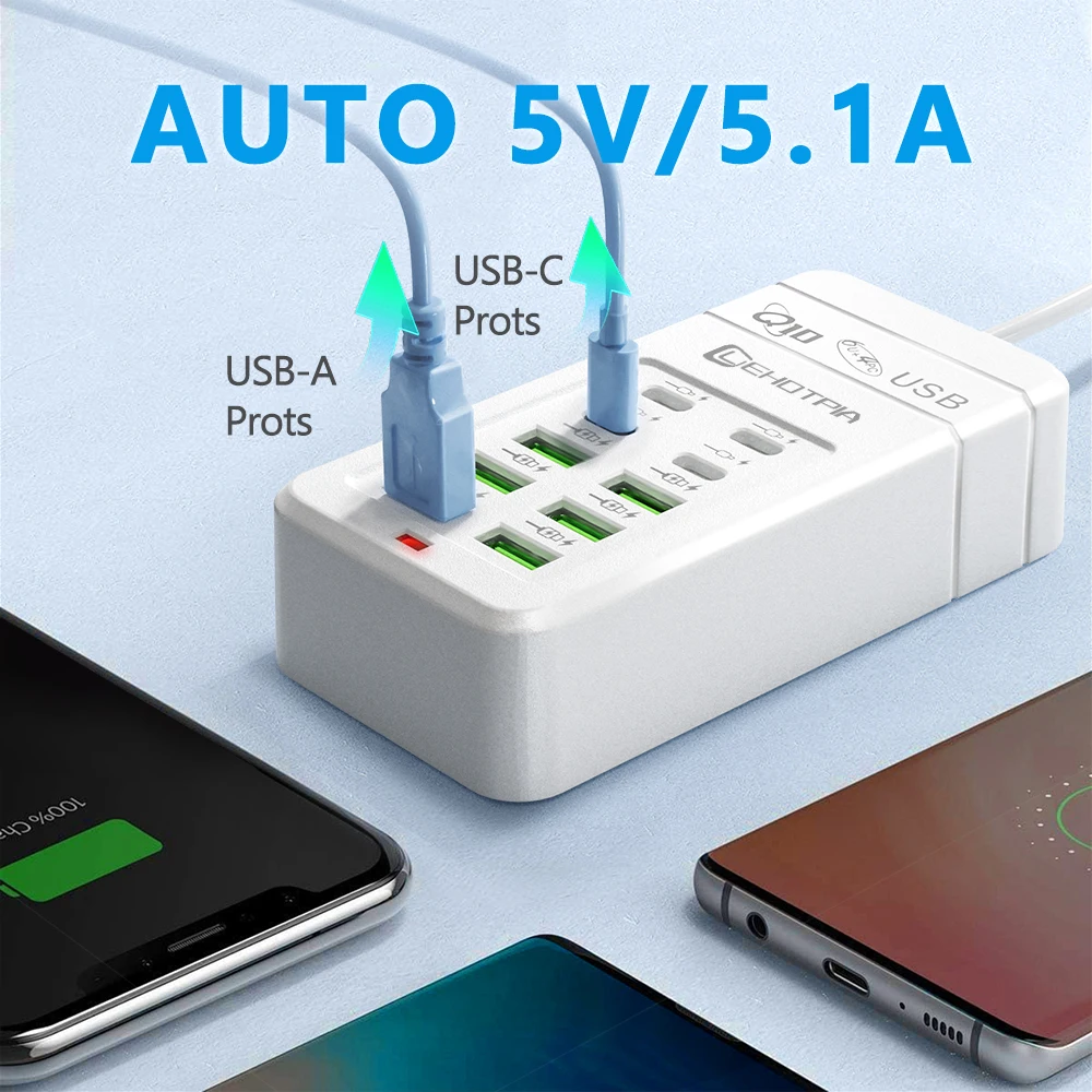 الاتحاد الأوروبي المملكة المتحدة الولايات المتحدة التوصيل متعددة سريعة شاحن USB محول الطاقة 1.2 متر تمديد الحبل 6 USB-A 4 USB-C المحمولة للهاتف المحمول مقبس USB