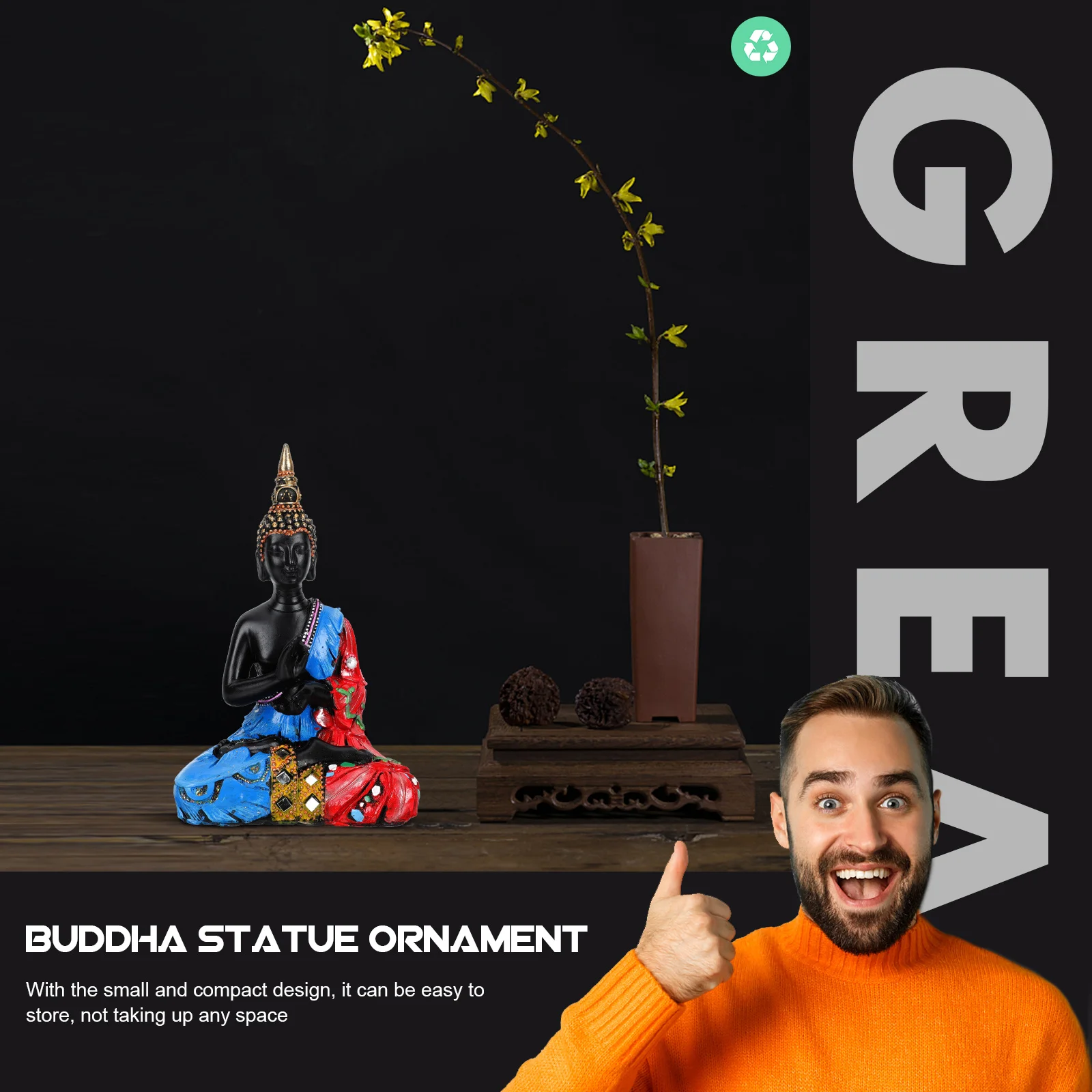 

Decorative Buddha Statue Exquisite Delicate Sculpture Realistic Style for Home Temple Tea Room Desktop Ornament