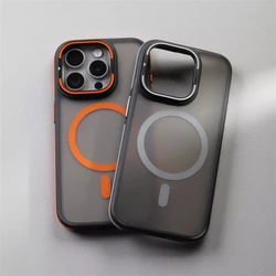 Alloy Lens Stand Non-Slip Matte Case For iPhone 17 16 Pro Max 15 14 13 12 Pro 17Air Magsafe Magnetic Wireless Charge Armor Cover