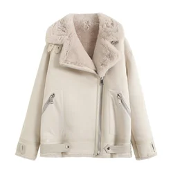 PB&ZA 2024 early autumn new women's fashion solid color fur suede texture effect double-sided lapel jacket