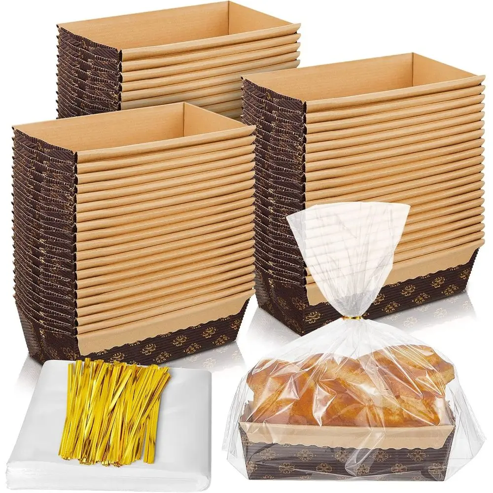 

75-Pack 6x2.5x2 Inch Disposable Paper Loaf Pans for Christmas Baking, Mini Bread Bags with Ties, Clear for Homemade Holiday Brea
