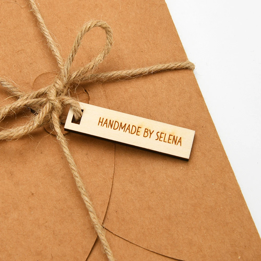 

Laser-Cut Custom Wooden Tags - 3mm Eco-Friendly Labels for Scarves, Bags, DIY Crafts, Gifts, Multi-Size Options (12.5x50mm)