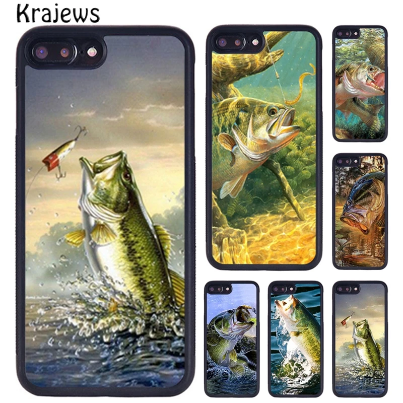 Krajews Bass Fishing Phone Case For iPhone 16 15 14 X XR XS 11 12 mini 13 Pro MAX Plus cover shell coque