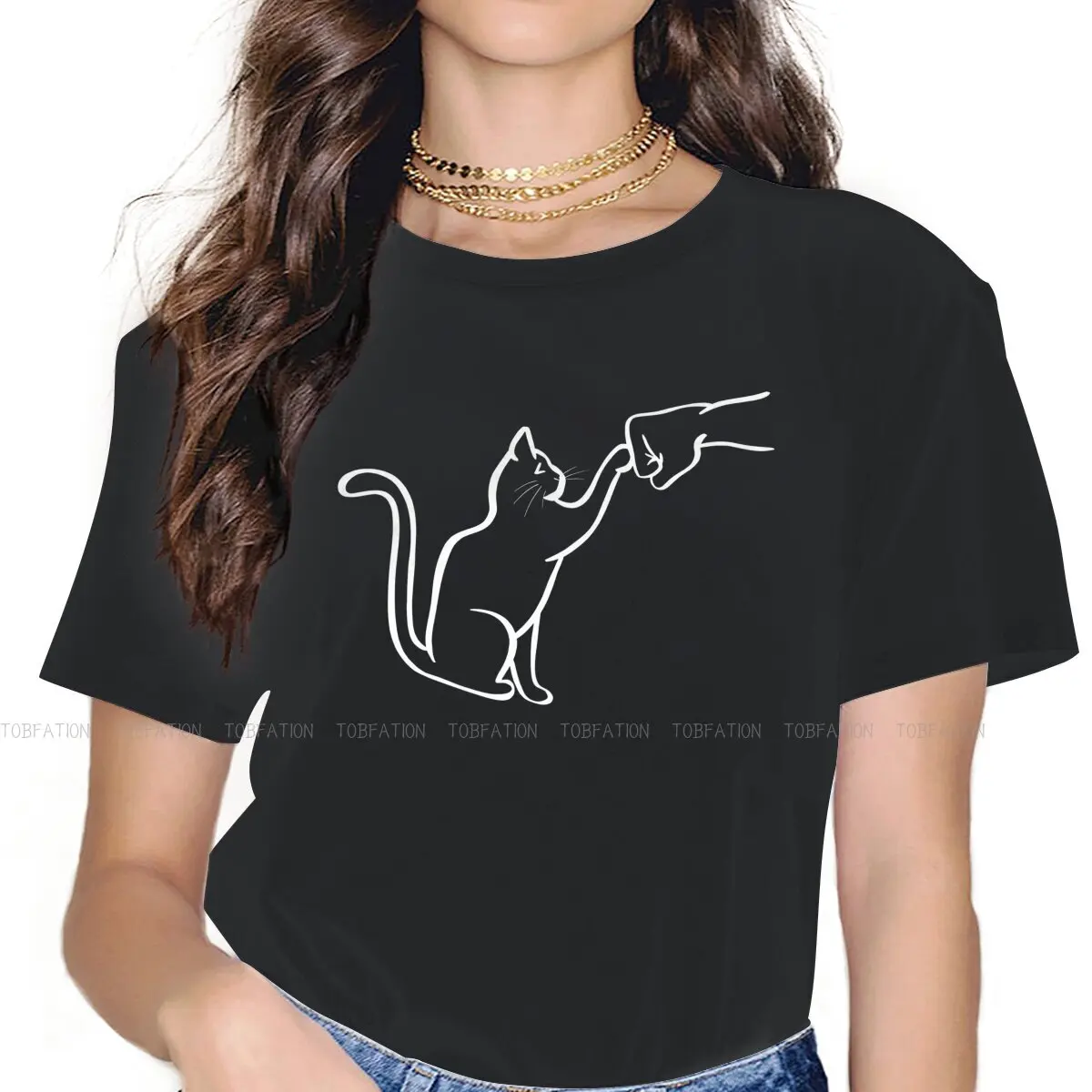 Meow - Fist Bump 4XL TShirt for Girl Black Cat Creative Graphic  T Shirt Short Sleeve Ofertas