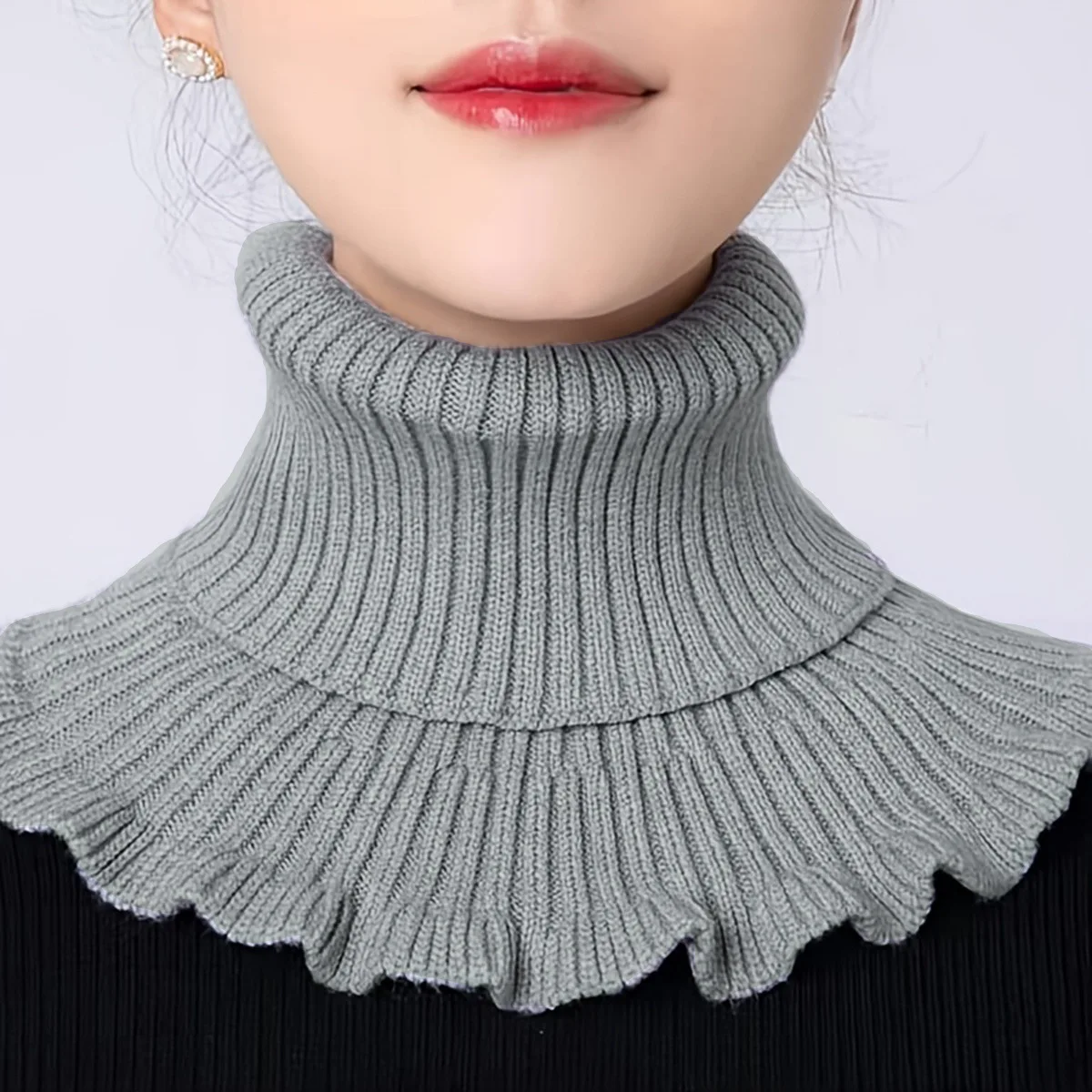 False Neck Scarf Detachable Warm Neckerchief Woolen Knitted Solid Color Ruffle Scarf Ruffle Edge Knitting Warmer Neck Collar