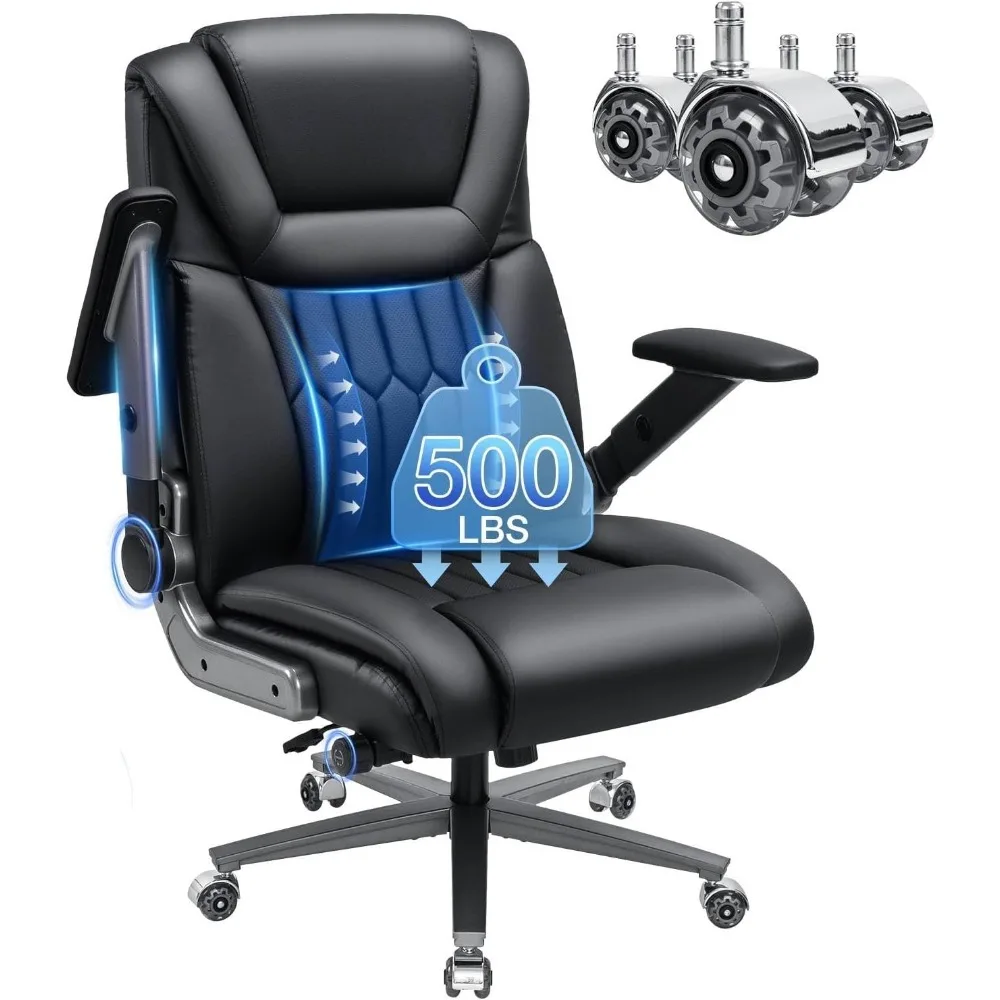 

Big and Tall Office Chair 500lbs with Adjustable Lumbar Support and 4D Flip Arms, Extra Wide Seat Ergonomic Executive Ch