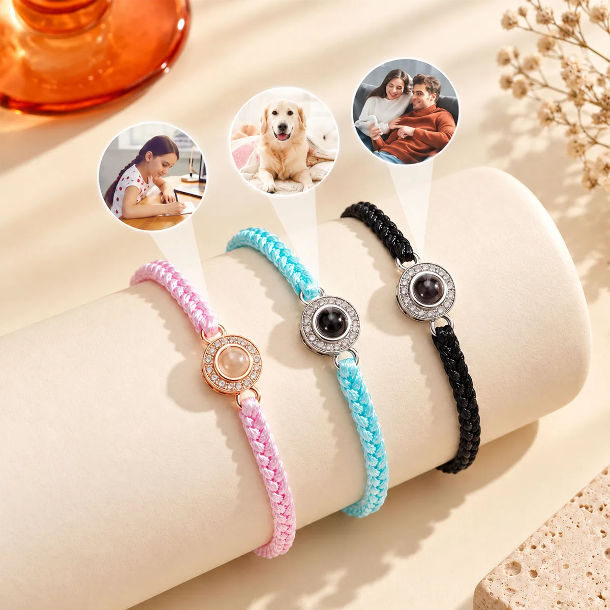 Custom Photo Projection Bracelet Personalized Woven Rope Projection Picture Bracelet For Women Men Memorial Image Gift For Her