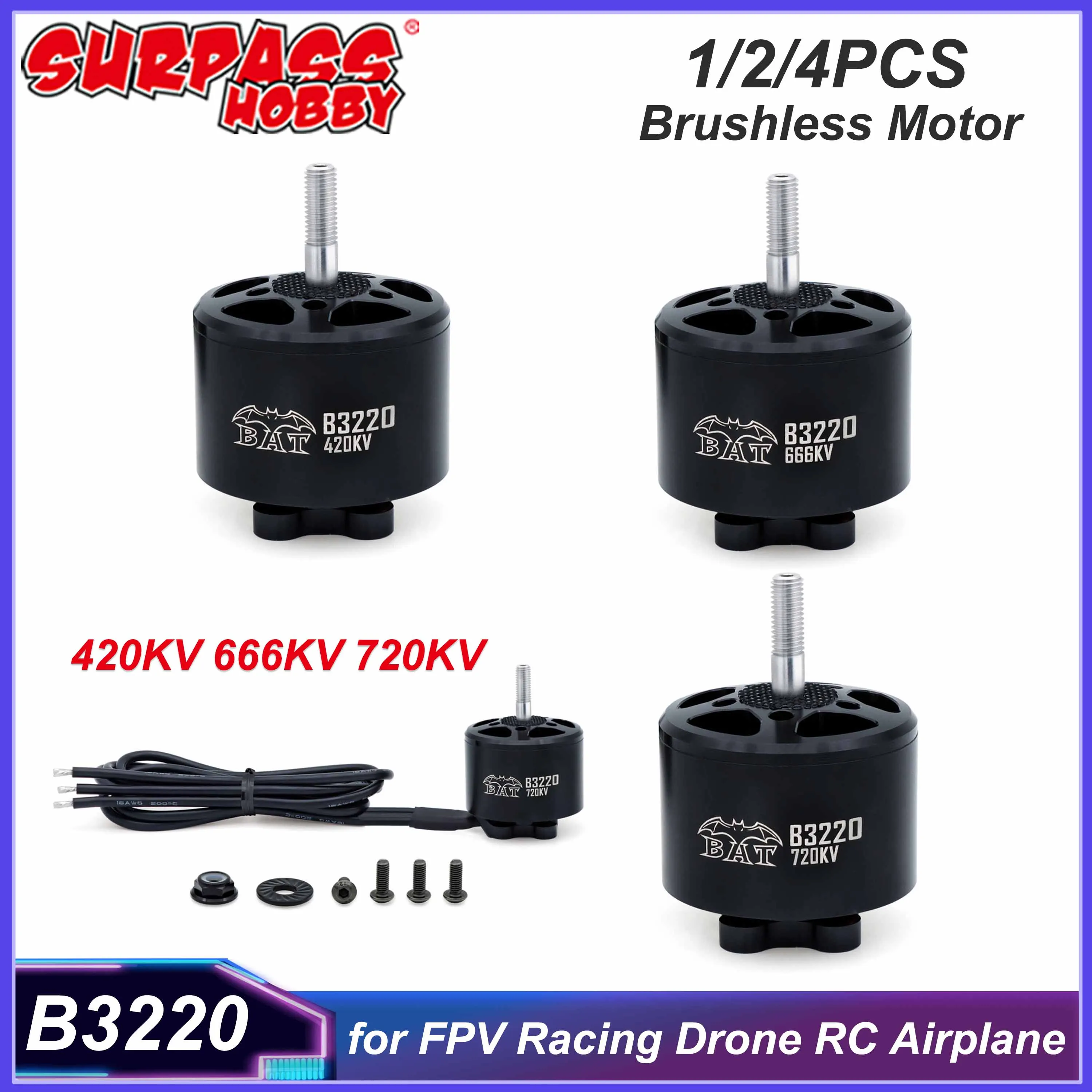 

1/2/4PCS Surpass Hobby 3220 420KV 666KV 720KV Brushless Motor for FPV Racing Drone RC Airplane Quadcopter Freestyle DIY Parts